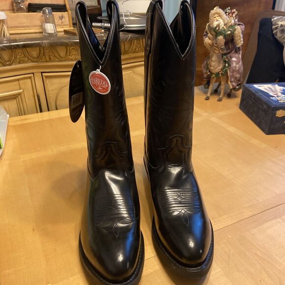 Laredo Mens Black Trucker CB Boots 9 Black Leather Mens Cowboy